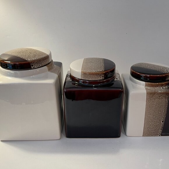 Pier 1 One Tri-Color Canister Set of 3 Three Brown Beige & Tan with Sealing Lids - Picture 4 of 16